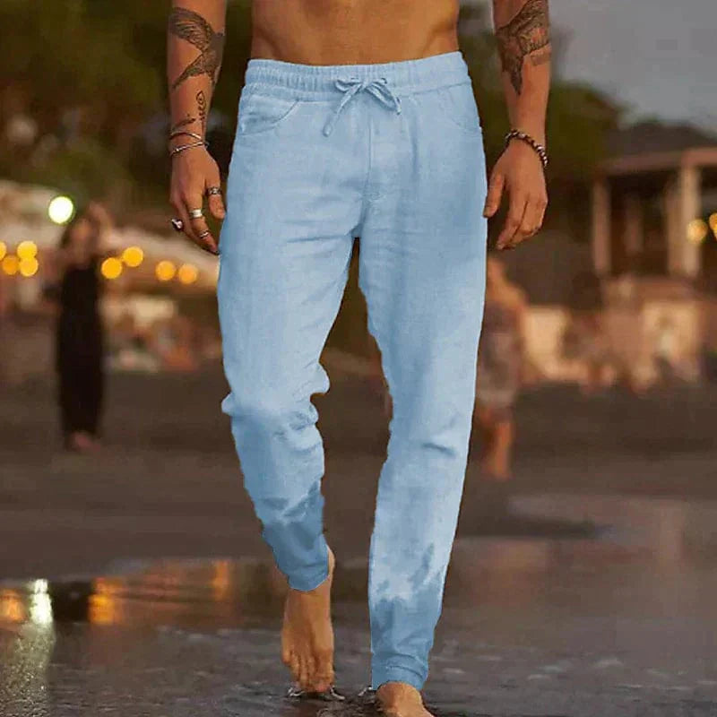 Linnen Rechte Pantalon met Steekzakken voor Heren