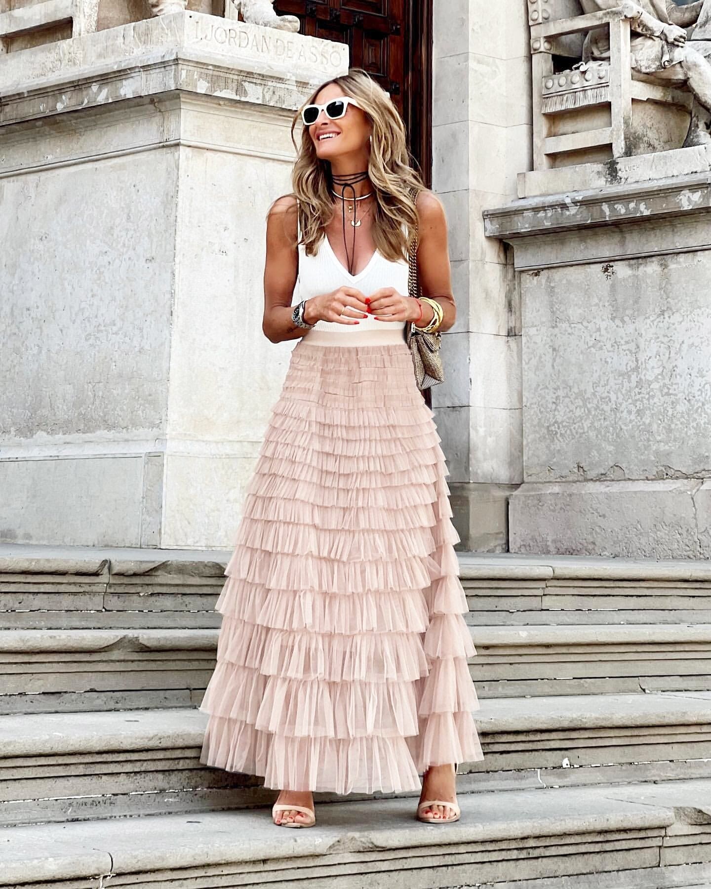 Tule Maxi Rok met Elastische Tailleband voor Dames