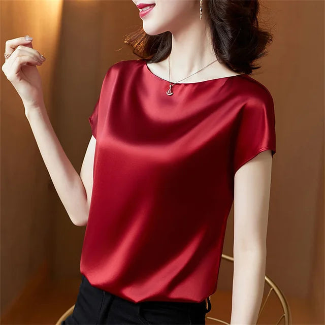Rikke | Satijnen Korte Mouw Blouse voor Dames