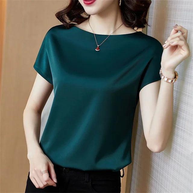 Rikke | Satijnen Korte Mouw Blouse voor Dames
