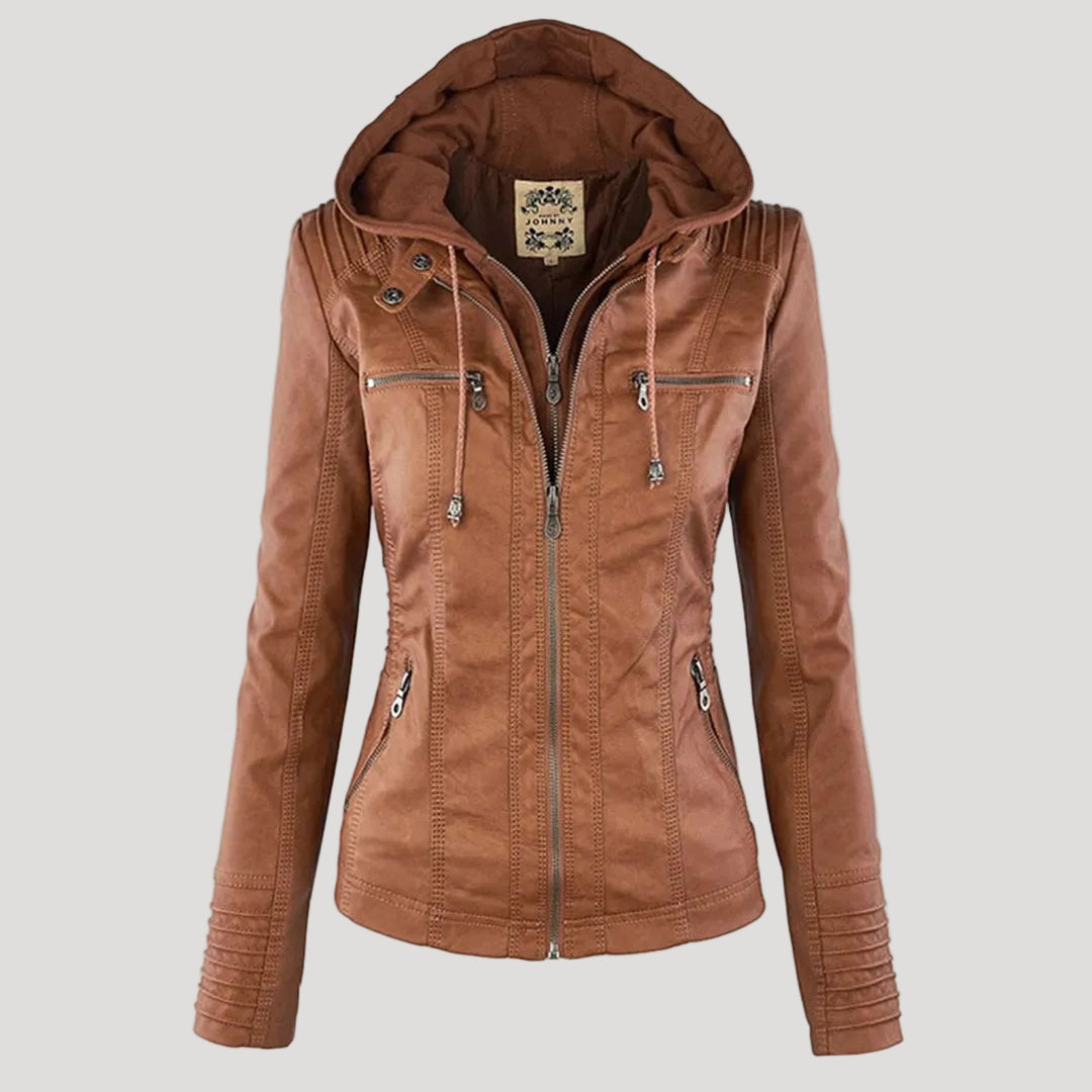 Raffaele | Zip-Up Leren Jas met Capuchon voor Dames