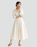 Belted Maxi Jurk met Lange Mouwen voor Dames