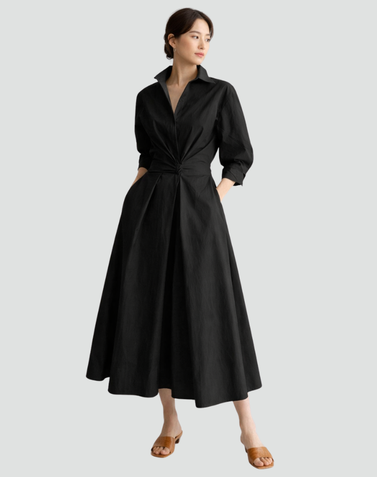 Belted Maxi Jurk met Lange Mouwen voor Dames