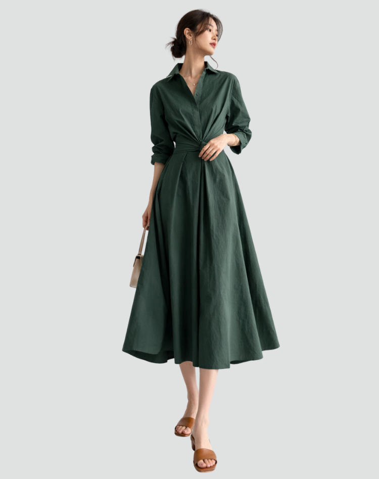 Belted Maxi Jurk met Lange Mouwen voor Dames