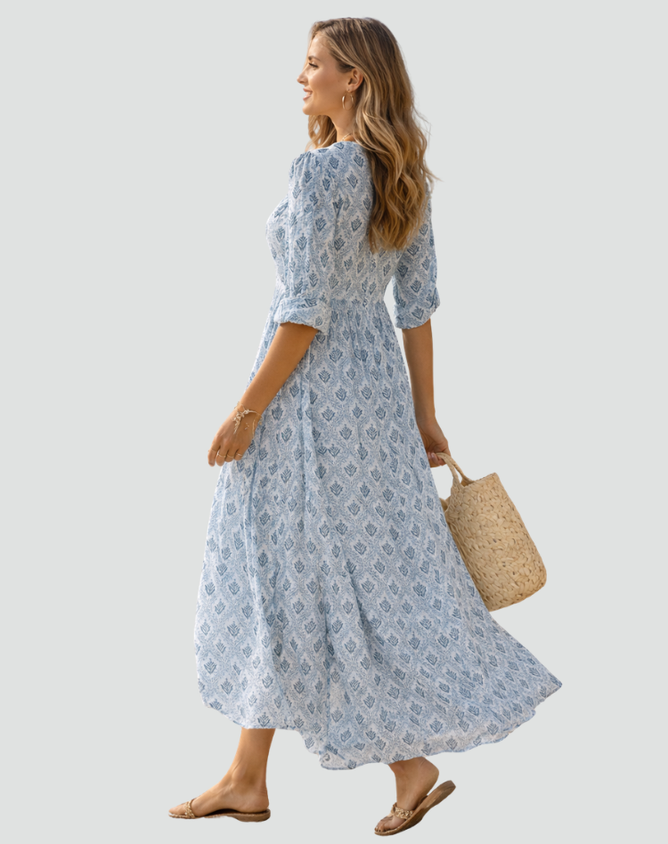 Bloemenjurk V-hals Maxi met Driekwartmouwen voor Dames