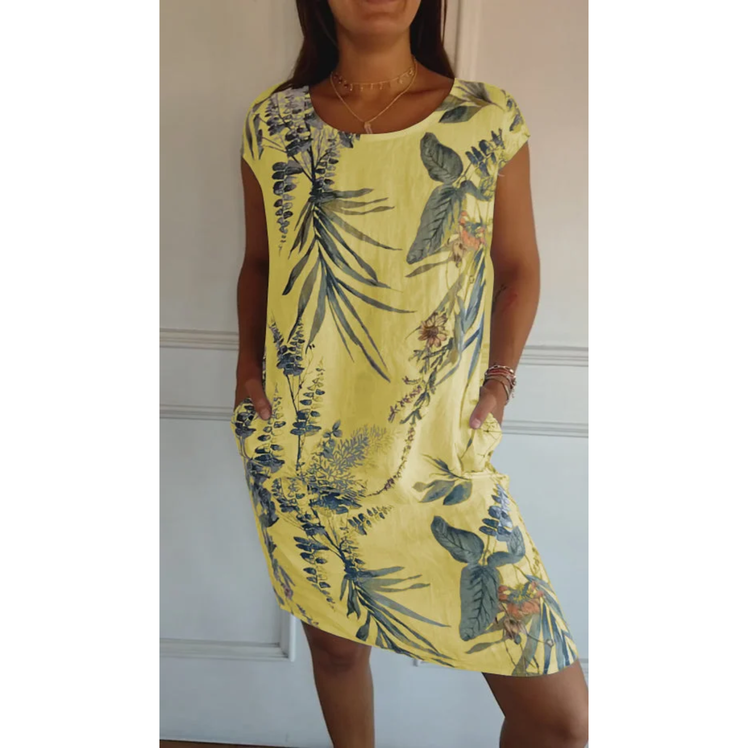 Linnen Bloemen Midi Jurk voor Dames