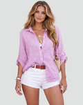 Linnen Oversized Overhemd met Lange Mouwen voor Dames