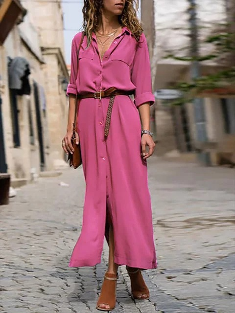 Button-Down Midi Jurk met Riem voor Dames