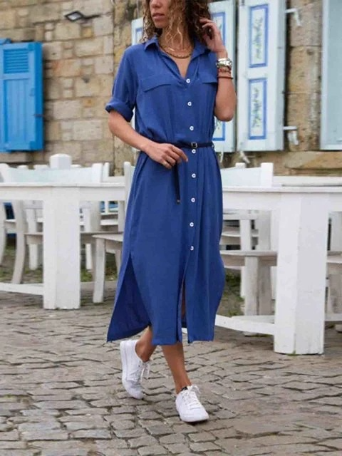 Button-Down Midi Jurk met Riem voor Dames