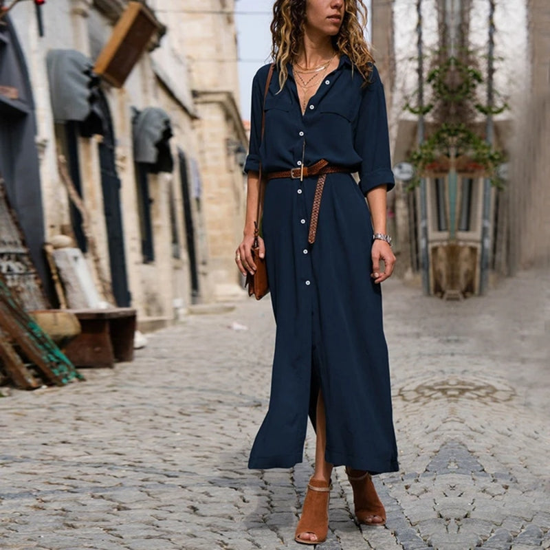 Button-Down Midi Jurk met Riem voor Dames