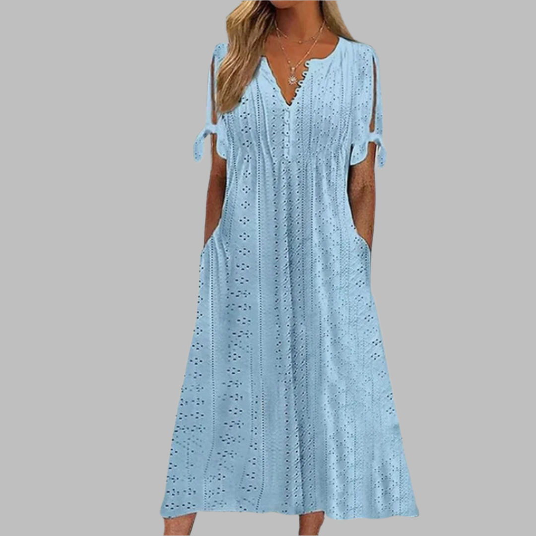 Romee | V-hals Boho Midi Jurk met Strikdetail voor Dames