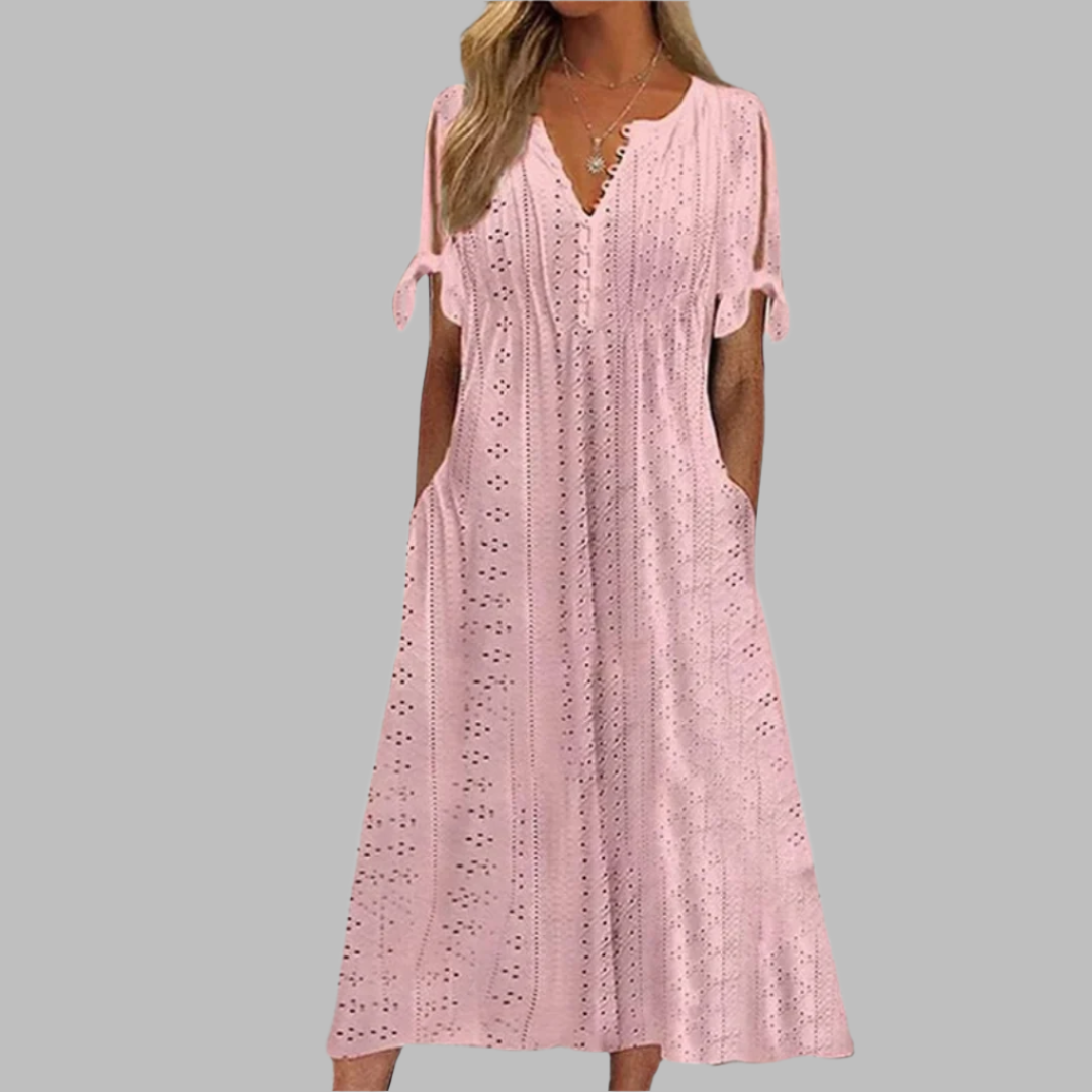 Romee | V-hals Boho Midi Jurk met Strikdetail voor Dames