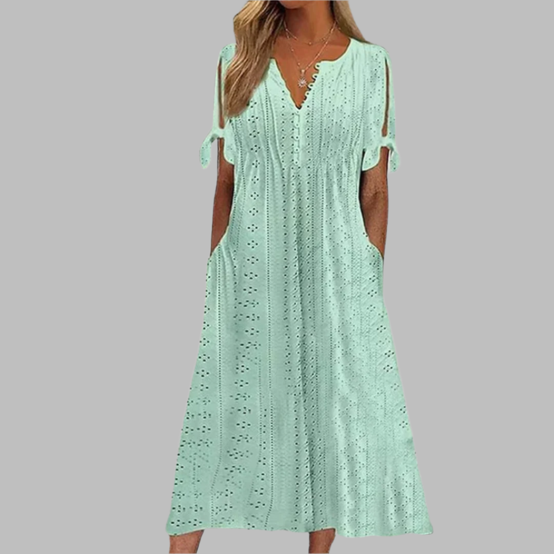 Romee | V-hals Boho Midi Jurk met Strikdetail voor Dames