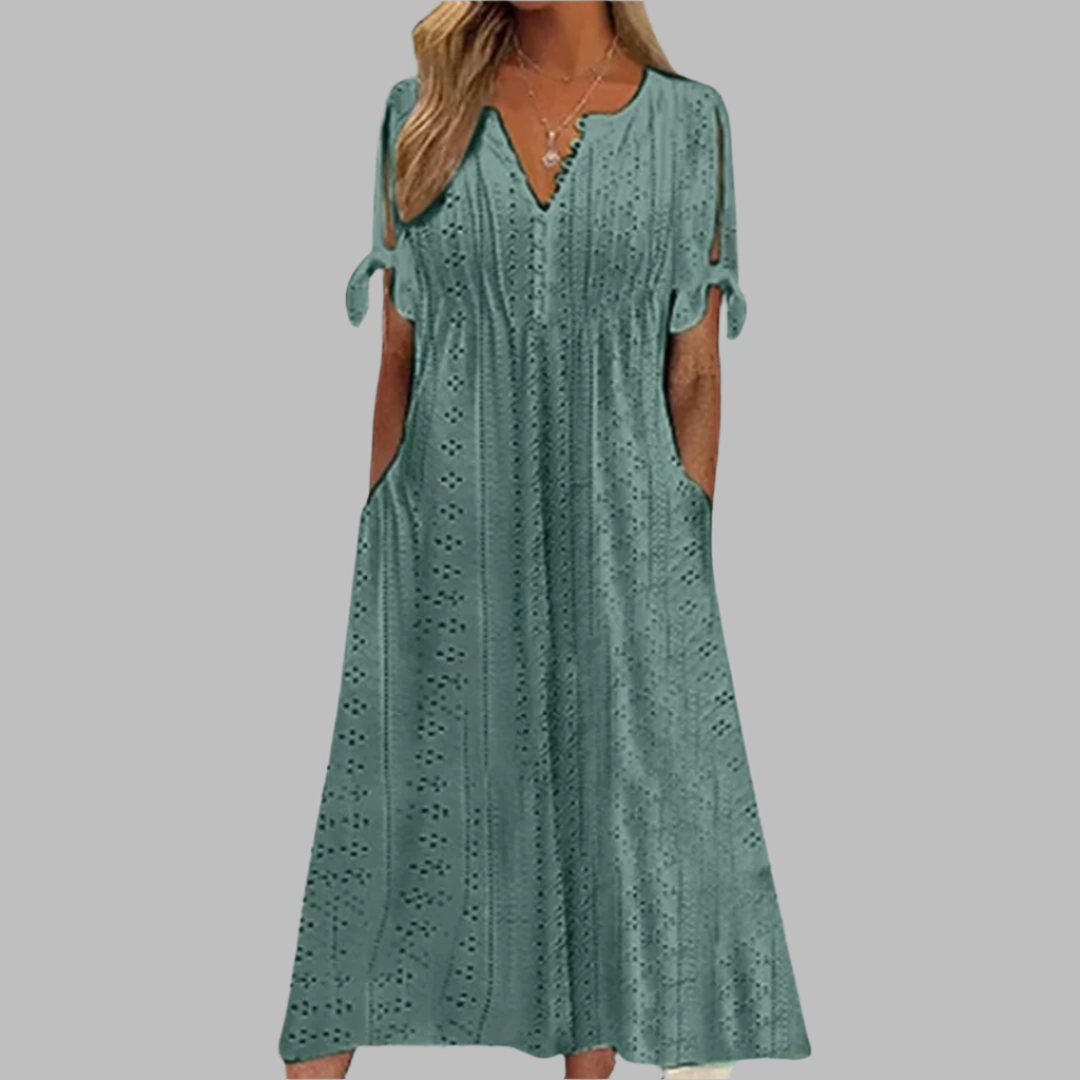 Romee | V-hals Boho Midi Jurk met Strikdetail voor Dames