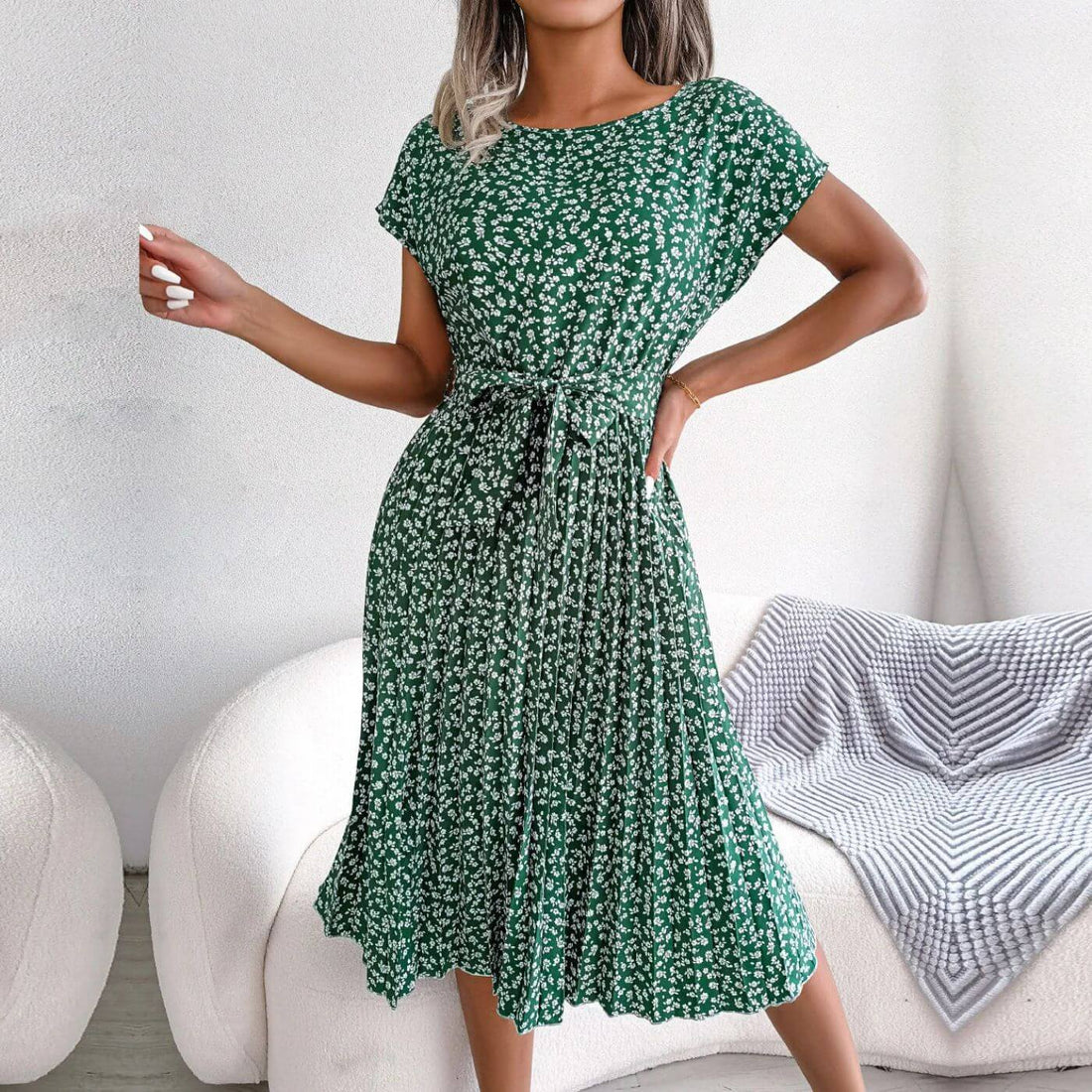 Bloemen Midi Jurk met Geplooide Rok voor Dames