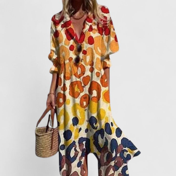 Midi Bloemenjurk met Knoopsluiting voor Dames
