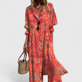 Midi Bloemenjurk met Knoopsluiting voor Dames