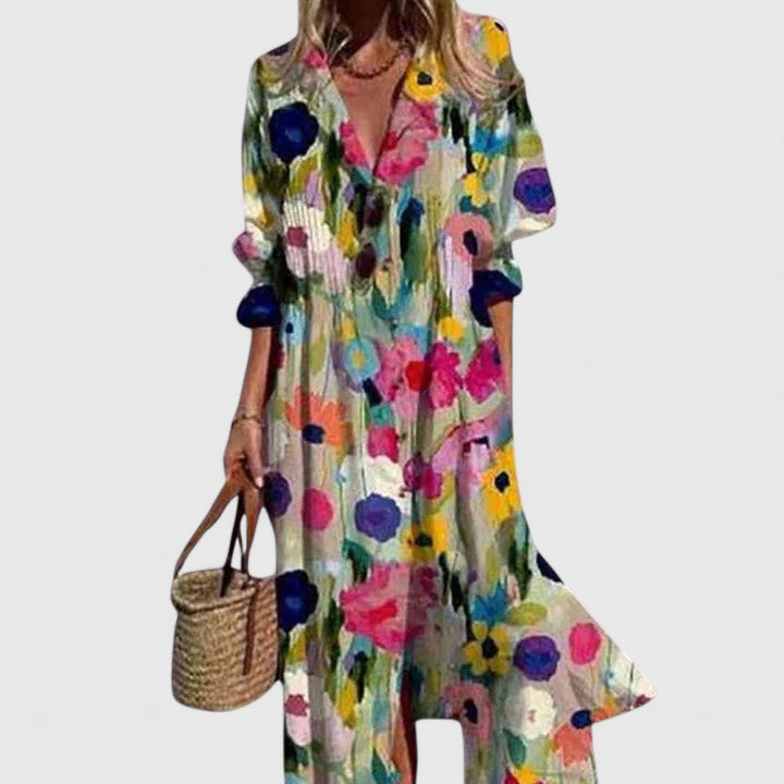 Midi Bloemenjurk met Knoopsluiting voor Dames