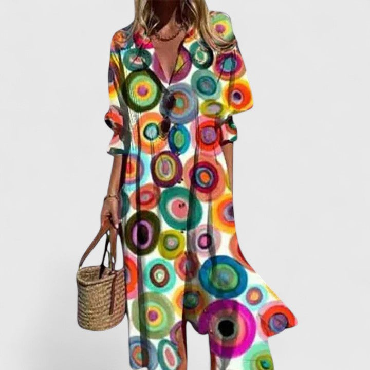 Midi Bloemenjurk met Knoopsluiting voor Dames