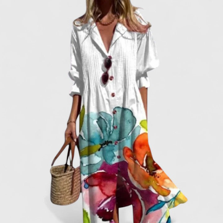 Midi Bloemenjurk met Knoopsluiting voor Dames