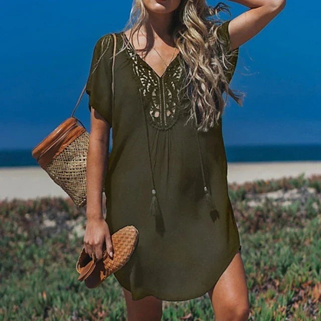 V-Hals Strandjurk met Kantdetail voor Dames