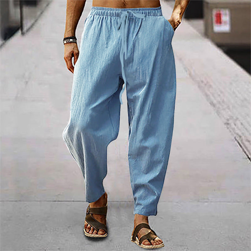 Linnen Relaxed Fit Pantalon met Zijkoord voor Heren