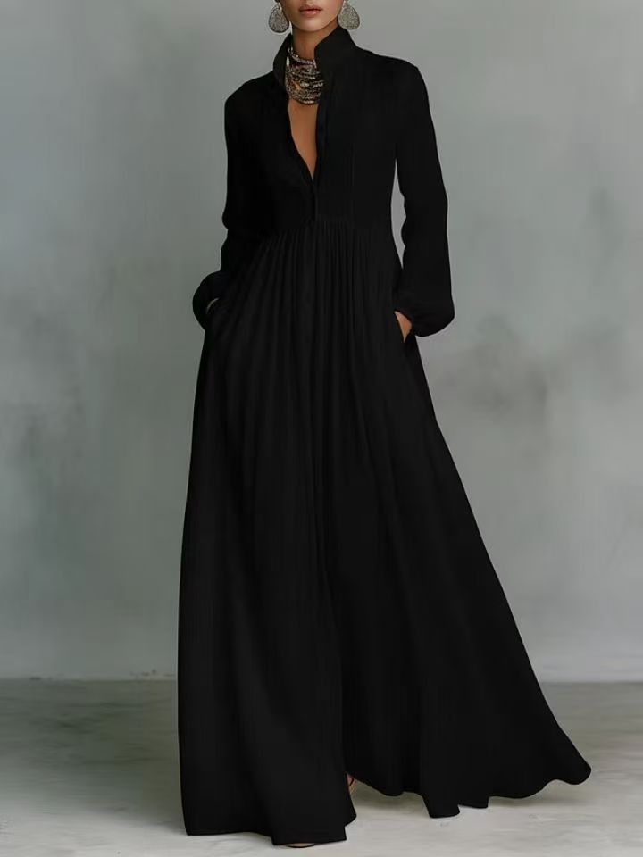 Linnen Maxi Jurk met Knoopsluiting voor Dames