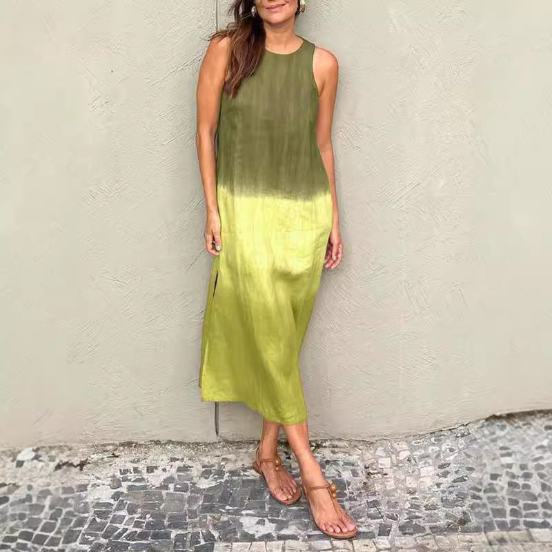 Mouwloze Linnen Maxi Jurk met Beinsplit voor Dames