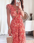 Aeryn | Boho Bloemen Maxi Jurk met V-hals voor Dames