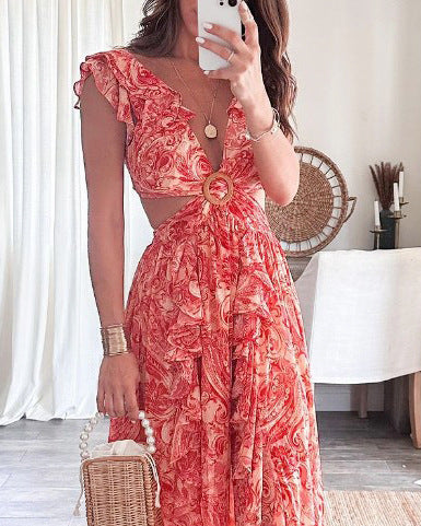 Aeryn | Boho Bloemen Maxi Jurk met V-hals voor Dames