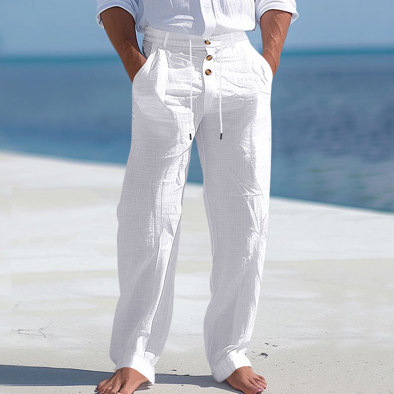 Linnen Rechte Pantalon met Hoge Taille voor Heren