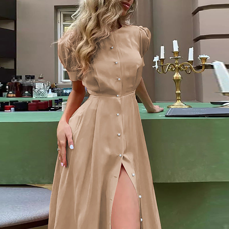 Maxi Jurk met Knoopsluiting en Beinsplit voor Dames