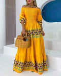 Zara | Off-Shoulder Bloemen Maxi Jurk met Pofmouwen voor Dames
