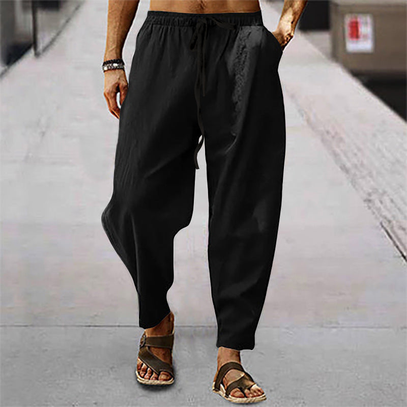 Linnen Relaxed Fit Pantalon met Zijkoord voor Heren