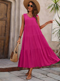 Mouwloze Maxi Jurk met V-Hals en Geplooide Volant voor Dames