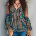 Elara | V-Hals Boho Blouse met Pofmouwen voor Dames