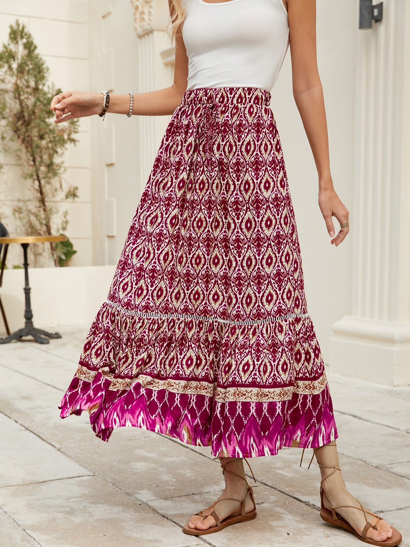 Yara | Boho Maxi Rok met Volumineuze Zoom en Elastische Taille voor Dames