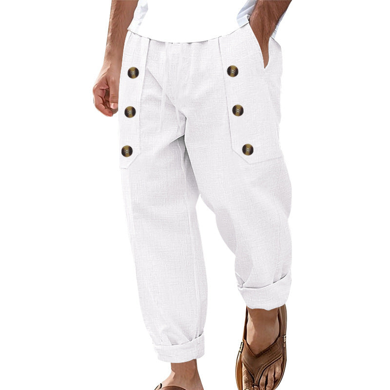 Linnen Rechte Pantalon met Zijknoppen voor Heren