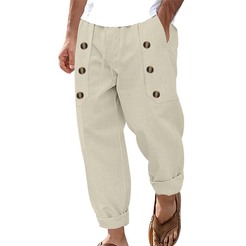 Linnen Rechte Pantalon met Zijknoppen voor Heren