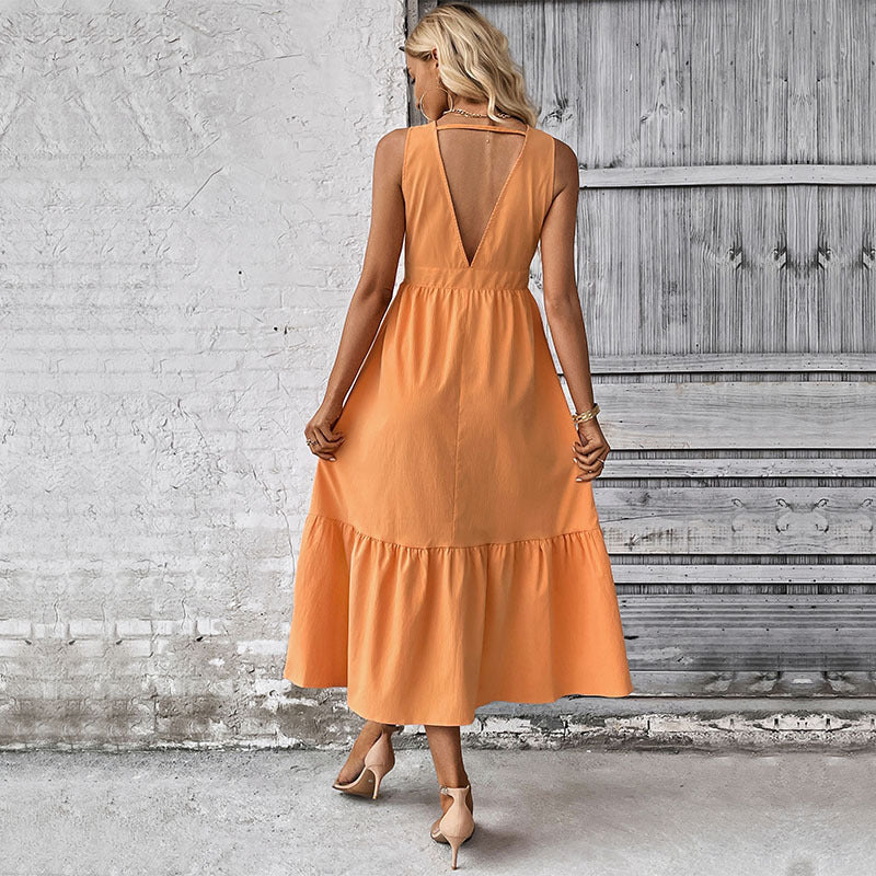 Mouwloze Maxi Jurk met Knoopsluiting en A-Lijn voor Dames