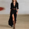 Linnen Maxi Jurk met Beinsplit en Belted voor Dames