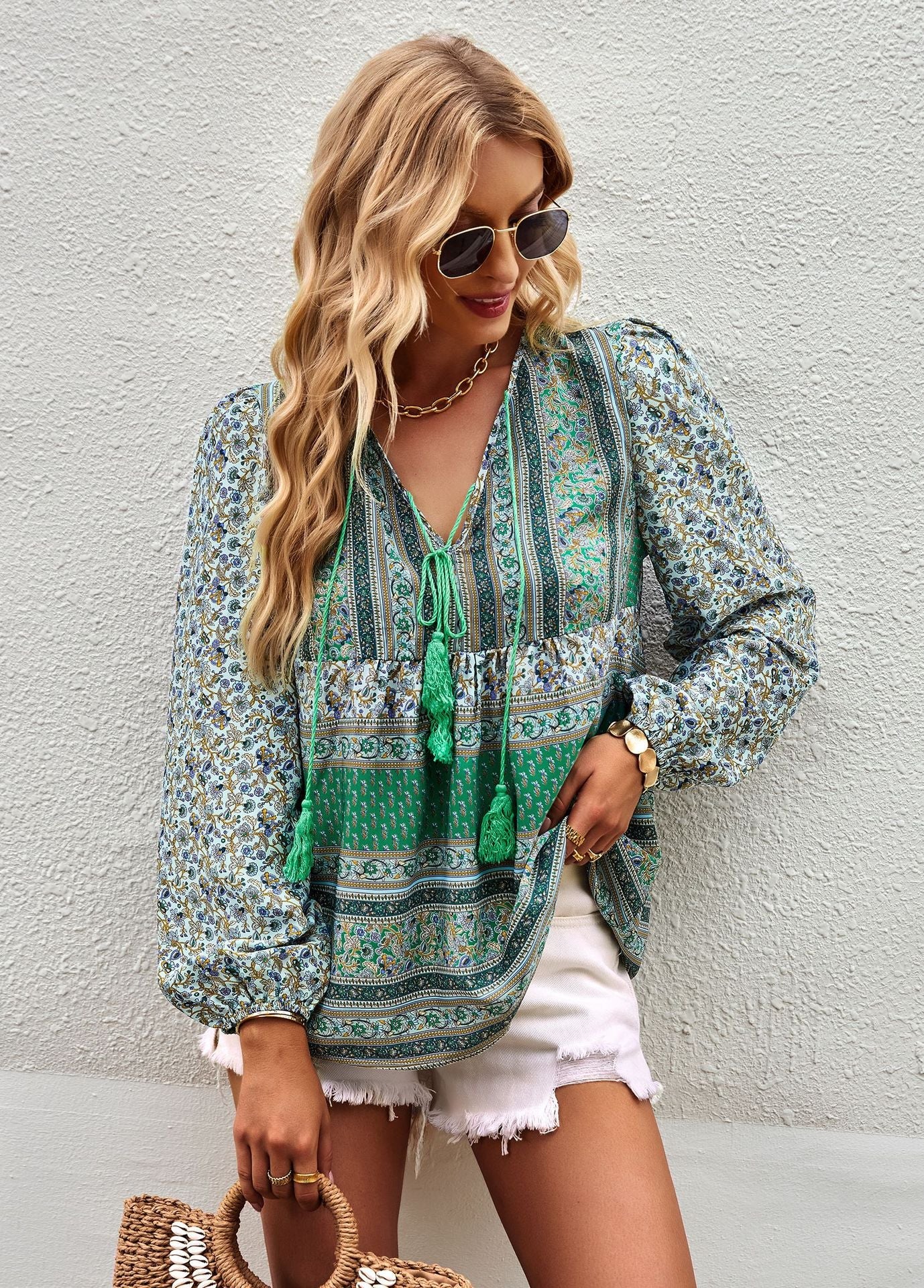 Stella | V-Hals Boho Blouse met Lange Mouwen voor Dames