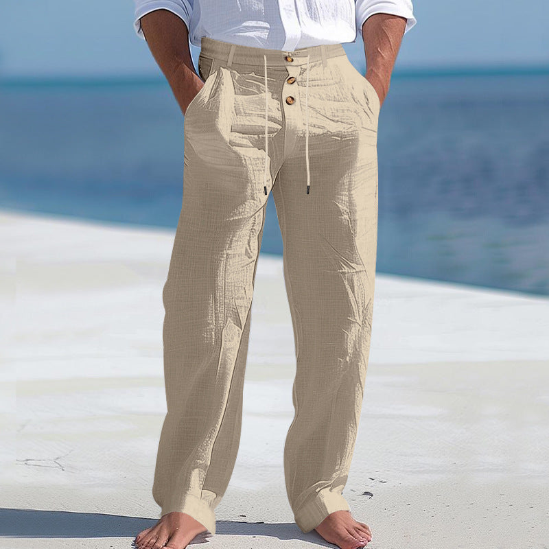 Linnen Rechte Pantalon met Hoge Taille voor Heren
