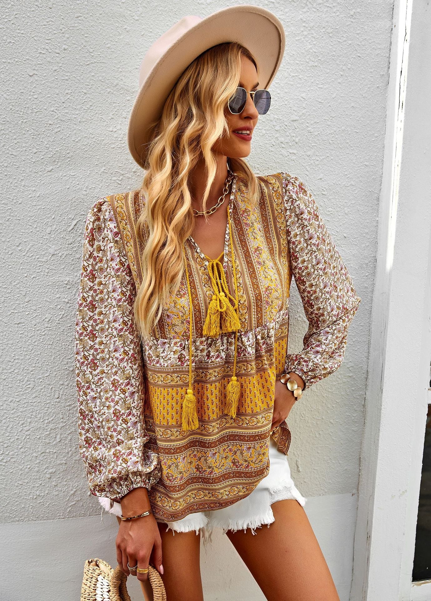 Stella | V-Hals Boho Blouse met Lange Mouwen voor Dames