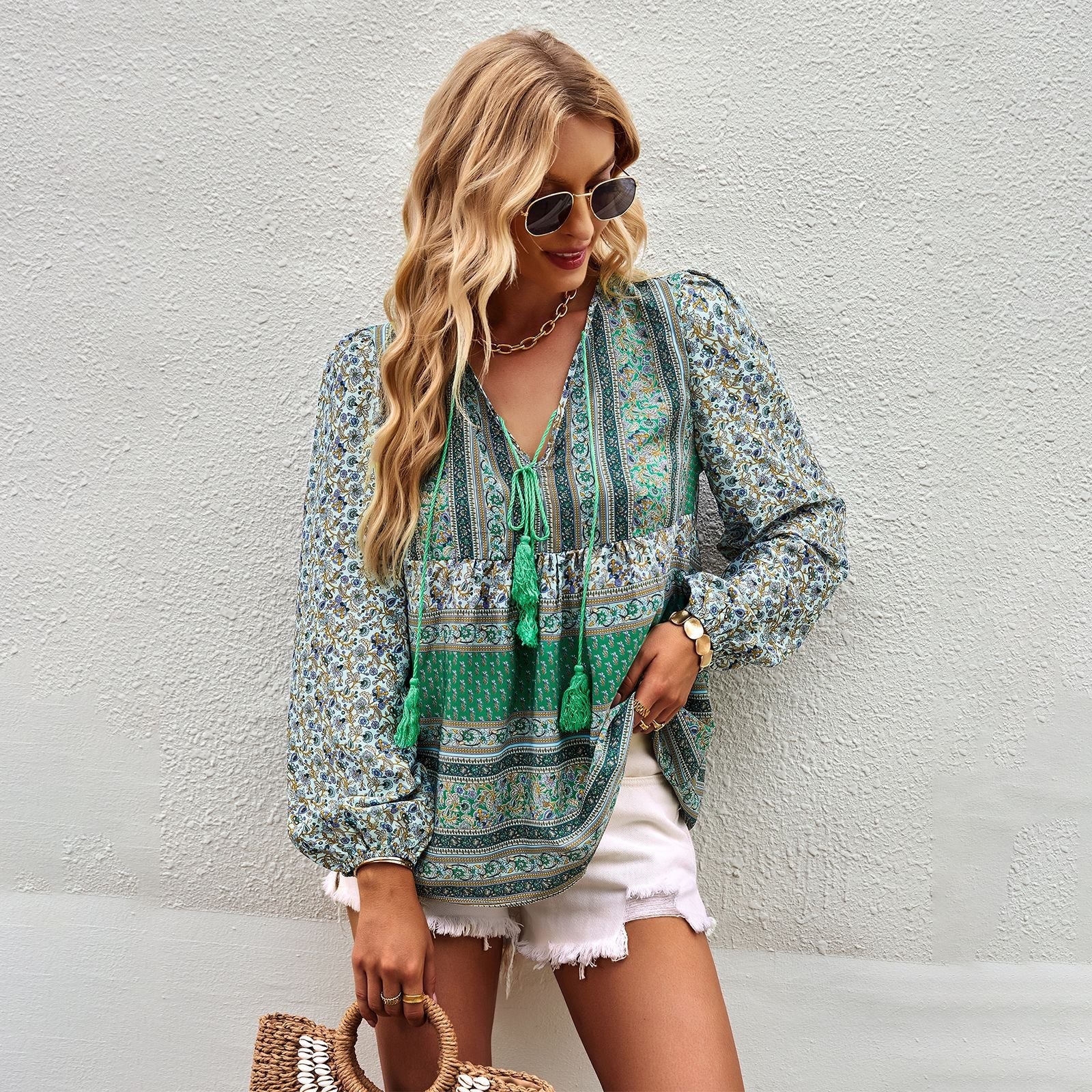 Stella | V-Hals Boho Blouse met Lange Mouwen voor Dames