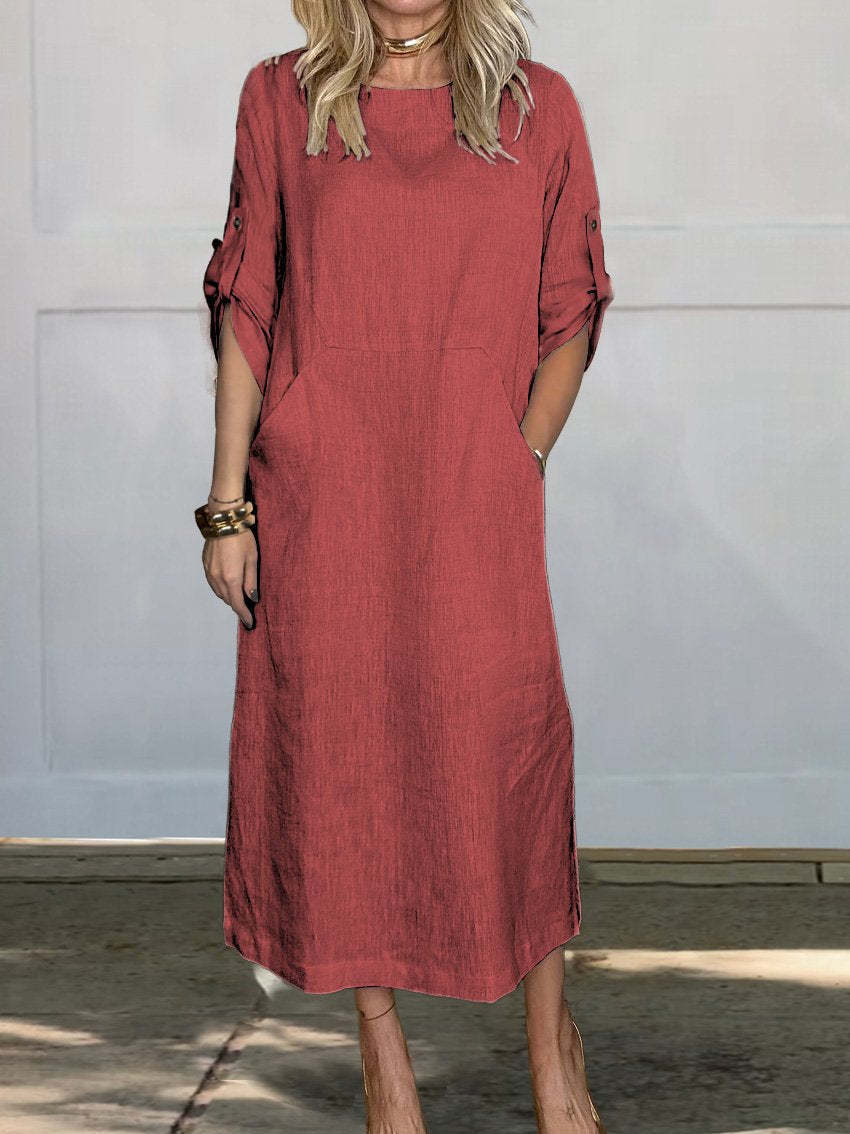 Linnen Maxi Jurk met Steekzakken voor Dames
