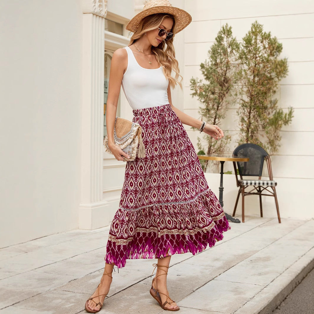 Yara | Boho Maxi Rok met Volumineuze Zoom en Elastische Taille voor Dames
