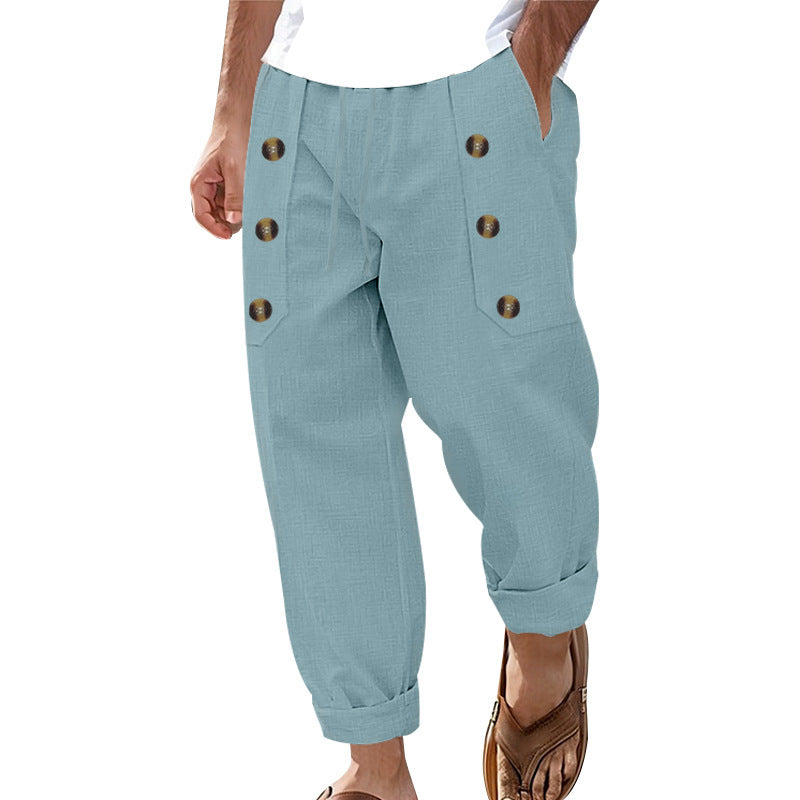 Linnen Rechte Pantalon met Zijknoppen voor Heren
