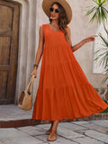Mouwloze Maxi Jurk met V-Hals en Geplooide Volant voor Dames