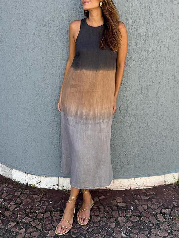 Mouwloze Linnen Maxi Jurk met Beinsplit voor Dames